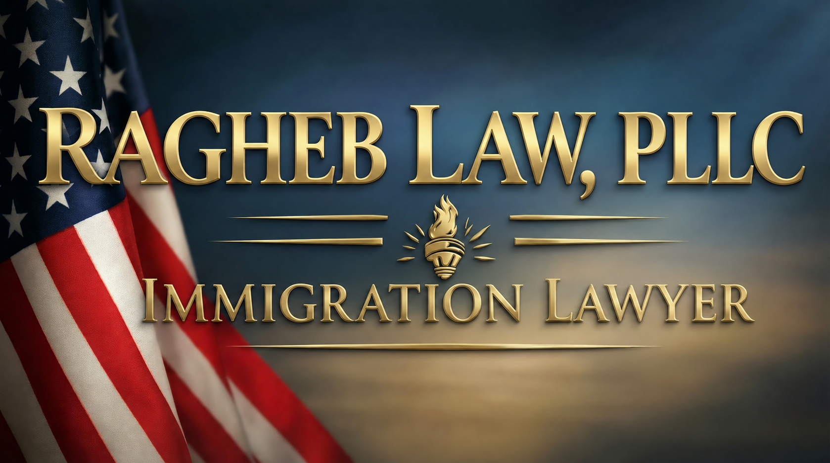 Ragheb Law, PLLC, Immigration Lawyer emblem with American flag